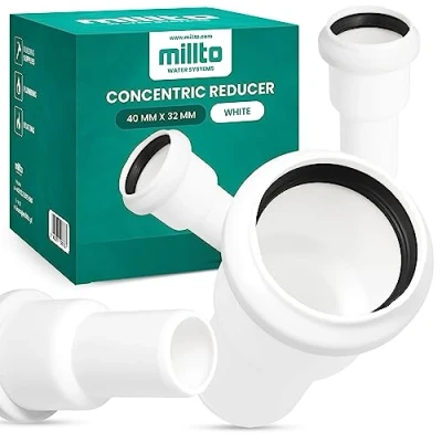Imagen de Millto™ Reducción inversa 40 x 32 mm, reductor de tuberías, manguito adaptador tubería agua, sistema alcantarillado, conector PP, conexión