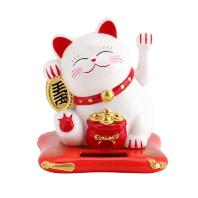 Imagen de DEWIN Gato Chino, Fortuna Blanco, de la Suerte con Brazo Que Agit Decoración del Coche Saluda para el Hogar, Oficina, Tienda,