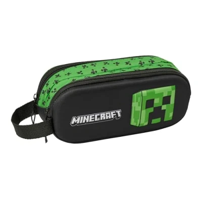 Imagen de Safta Minecraft 3D Portatodo Doble 3D, Estuche Infantil, Niño, Ideal para Niños en Edad Escolar, Cómodo y Versátil, Calidad Resistencia, 21x6x8 cm