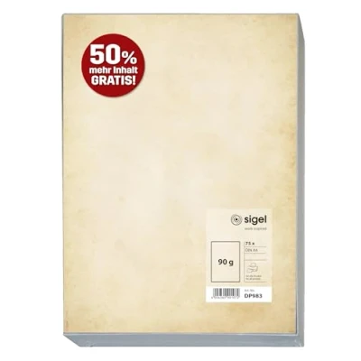 Imagen de SIGEL DP983 Papel de carta/menú, A4, 90 g/m², impreso a doble cara, para todas las impresoras, diseño vintage, 75 hojas
