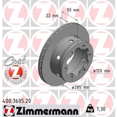 Imagen de ZIMMERMANN COAT Z 400.3605.20 Disco de freno 285 22 6/6 6 145 ventilación interna revestido altamente carbonizado