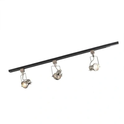 Imagen de Qazqa Moderno Sistema de riel monofásico negro 3 focos Acero SUPLUX Alargada Adecuado para LED Max. x 50 Watt