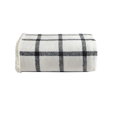 Imagen de Eddie Bauer Manta de Forro Polar Sherpa Reversible súper Suave, Elefante Blanco, acogedoras Mantas a Cuadros para sofá (Bunkhouse Plaid Beige, Manta)