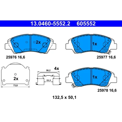 Imagen de ATE 13.0460 5552.2 Juego de pastillas freno con avisador acústico desgaste Chapa antichirridos accesorios HYUNDAI: i10 I, II Hatchback