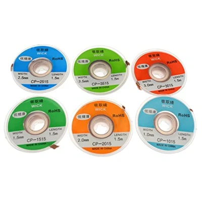 Imagen de 6 Pcs Mechas Desoldadoras, Malla para Desoldar Estaño Desoldering Wick 1,0/1,5/2,0/2,5/3,0/3,5 mm x 1,5 m Desoldador Removedor de Soldadura