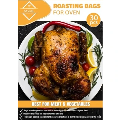 Imagen de bolsas para horno con lazos, 30 unidades (38 x 25 cm), de asar pollo, pescado, carne, verduras, asado pavo y microondas