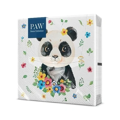 Imagen de PAW Servilletas Papel 3 Capas (33 x 33 cm) I 20 Unidades con Diseño de Cumpleaños Niña y Niño Decoradas para Cumpleaños, Fiesta Color: Flower Panda