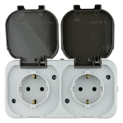 Imagen de REV AquaTop Enchufe para ambientes húmedos (2 enchufes, IP44, unipolar, gris)