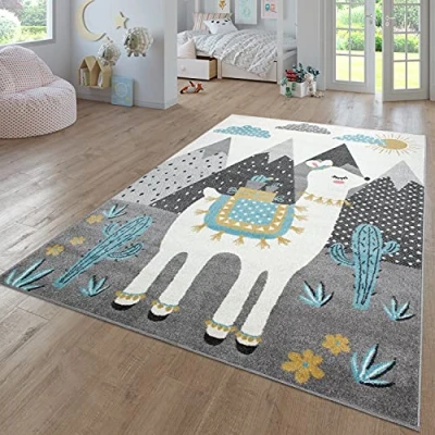 Imagen de TT Home Alfombra De Habitacion Bebe Infantil Niña Niño Juego Moderna Arcoíris Nube Motivo Animal Colorido, Color:Multicolor, Tamaño:133x190 cm