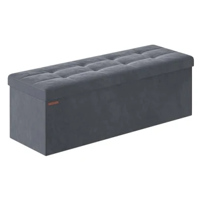 Imagen de SONGMICS Puff Almacenaje, Baúl de Almacenaje Plegable, 38 x 110 cm, Taburete Reposapiés, Banco Cubo, Soporta hasta 300 kg, para Sala Estar, Dormitorio, Entrada, Gris Pizarra LSF277G01