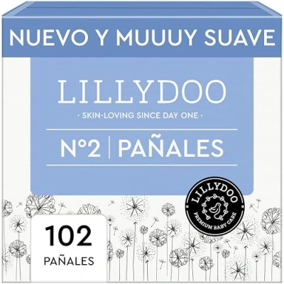 Imagen de Pañales LILLYDOO delicados con la piel talla 2 (4 8 kg), caja de medio mes (102 unidades), protección contra fugas, suaves, sin perfumes, lociones ni colorantes y dermatológicamente probados