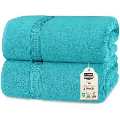 Imagen de Utopia Towels Pack de 2 Toallas Baño Jumbo Lujo (90 x 180 CM, Negro) 100% Algodón Ring Spun, Altamente Absorbente, Suave y Secado Rápido(Turquesa)