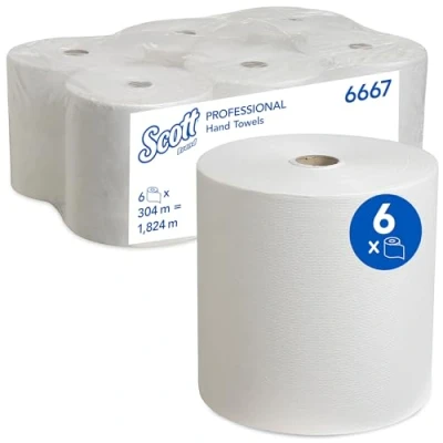 Imagen de Scott Toallas de Mano en Rollo 6667, 1 Capa, Secamanos Suaves y Resistentes, 6 Rollos x 304 metros Papel (1.824 m total)
