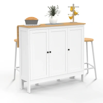 Imagen de Mesa de bar en isla Achille y 2 taburetes madera blanca con tablero haya IDMarket