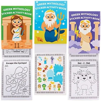 Imagen de Baker Ross FX613 Libros de actividades con pegatinas mitología griega Pack 8, Libro para fiestas infantiles