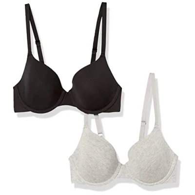 Imagen de Amazon Essentials Cómodo Sujetador Tipo Camiseta con Aros Mujer, Pack de 2, Gris Mezcla/Negro, 85C