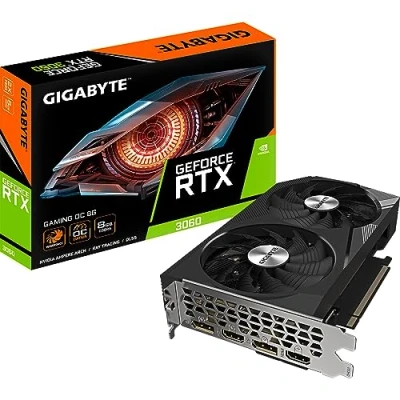 Imagen de Gigabyte Tarjeta gráfica NVIDIA GeForce RTX 3060 Gaming OC V2 8 GB GDDR6, 128 bits, PCI E 4.0, Reloj de núcleo 1807 MHz, 2 DP 1.4, x HDMI 2.1, DLSS GV N3060GAMING 8GD