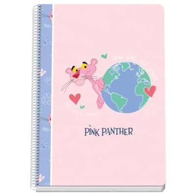 Imagen de DOHE Cuaderno Cuadriculado Tamaño Folio (21,5x31 cm), Encuadernación Espiral, 80 Hojas de 90 g/m², Cuadrícula 4 mm, Tapa Rígida, Pink Panther ecoPink, Material Escolar Rosa