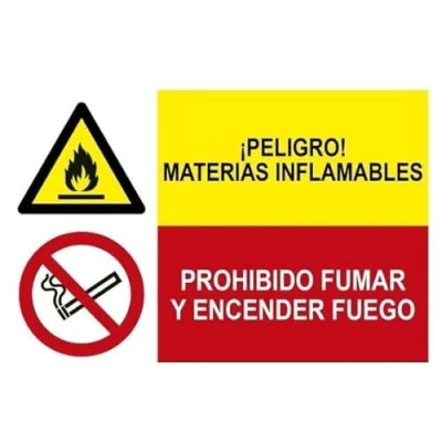 Imagen de Señal combinada peligro materias inflamables prohibido fumar y encender fuego sekureco