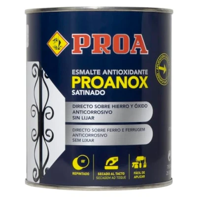 Imagen de Esmalte antioxidante directo sobre óxido. SATINADO. Negro RAL 9005. 750 ML. Pintar hierro y óxido sin necesidad de imprimación. PROANOX.