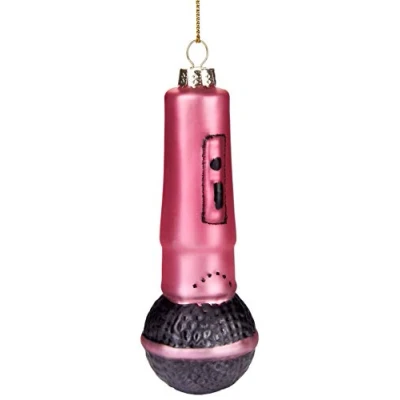 Imagen de BRUBAKER Micrófono Rojo Bola de Cristal Pintado a Mano Bocado Figuras Decoración del arbol Navidad Colgantes Divertidas 12 cm