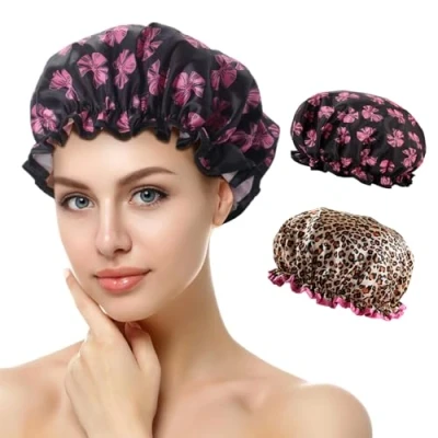 Imagen de Gorro Ducha Mujer, Gorros de Impermeables, Shower Cap Reutilizables con Banda Elástica, para Salón, Spa, Viajes, Hotel, Cocina