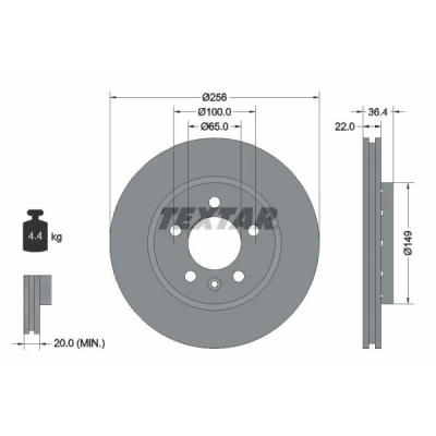 Imagen de TEXTAR PRO 92098603 Disco de freno 256 22 05/06 100 ventilación externa revestido sin perno sujeción rueda, buje rueda VOLKSWAGEN: Golf 4