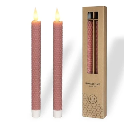Imagen de comforder velas LED de cera auténtica con llama parpadeante (juego 2), eléctricas función temporizador, pilas, aspecto panal abeja (malva)