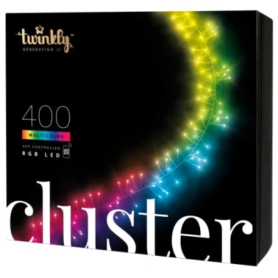 Imagen de Twinkly Cluster 400 LED RGB+ Blanco, Densidad Cadena de Luces Inteligentes para Interior y Exterior Compatible con Home Kit, Alexa Google Home, Gaming, IP44, Control Aplicación, Cable