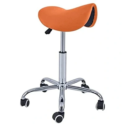 Imagen de QUIRUMED Taburete Pony 5 Ruedas, Base cromada, Color Naranja, Tapizado en Polipiel, Regulable Altura, Ligero, diseño ergonómico, Giratorio, hasta 150 kg