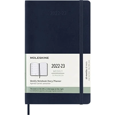 Imagen de Moleskine Agendas de 18 meses 2022 2023, Agenda Semanal con Tapa Blanda y Cierre Elástico, Tamaño L 13 x 21 cm, Color Azul Zafiro