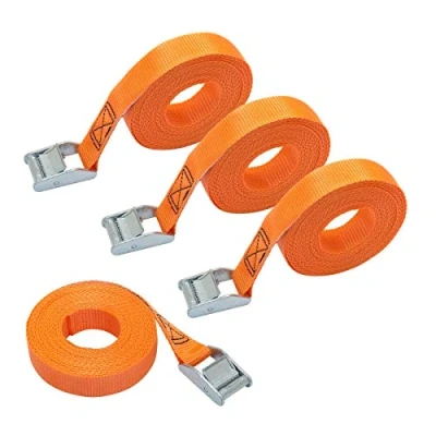 Imagen de Amazon Basics Correa de Amarre, 6 m Largo, 25 mm Ancho, Capacidad Carga 150 Kg, DIN EN 12195 2, Paquete 4, color Naranja