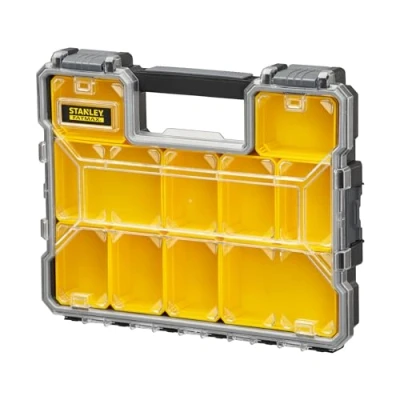 Imagen de Stanley 1 97 519 FatMax Range Organizador de almacenamiento Impermeable Policarbonato irrompible 10 compartimentos extraíbles Capacidad cierres plástico anticorrosión 44,6 x 7,4 35,7 cm