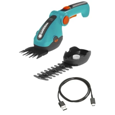 Imagen de Gardena Set de Tijeras cortacésped y para setos con batería ComfortCut Li: Bordes setos, Mango ergonómico, indicador LED, Cuchillas extraíbles (9888 20)