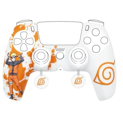 Imagen de Konix Naruto Shippuden Caracasa Protectora para Mando DualSense de PS5 Silicona Apoyos Pulgares Motivo Konoha, Blanco