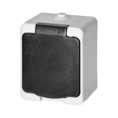 Imagen de Miratic Enchufe Pared IP54 Superficie Blanco y Negro Schuko 2P+T Alta Resistencia Seguridad