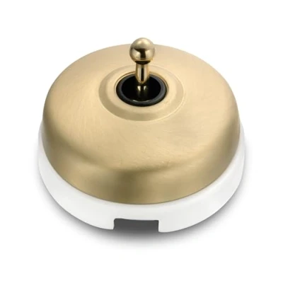 Imagen de Fontini Interruptor conmutador vintage Dimbler para pared Estilo retro hogares, hoteles, casas rurales u oficinas Base de porcelana blanca cúpula dorado satinado manecilla brillo