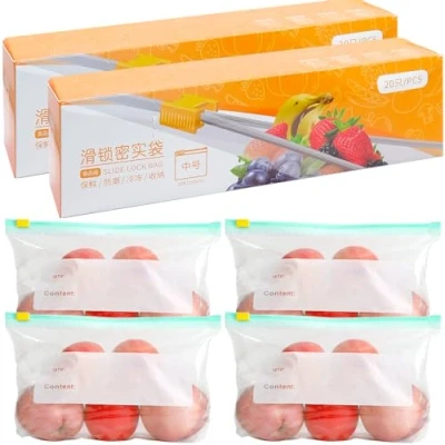 Imagen de AMJKEJI 40 Piezas Bolsas para Congelar Alimentos, Comida con Zip, Congelacion Reutilizables Fruta Verduras Carne Sándwich 1L