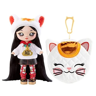 Imagen de Na! Surprise Glam Serie 2 Liling Luck Muñeca Inspirada en un Gatito con Pelo Negro y Monedero Clip Forma de Animal para coleccionar Edad: 5+ años, Color (MGA Entertainment 579274C3)