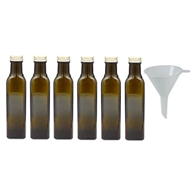 Imagen de Viva Haushaltswaren 19818 6 Botellas de aceites 250 ml con un Cristal marrón/Verde Botella Cristal. Embudo, 4,7 x 21,3 cm