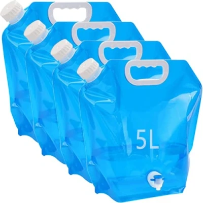Imagen de Kamiya bidón de agua plegable 5 litros con tapa densa, flexible, litros, plegable, sin BPA, para camping al aire libre (4 x L válvula)