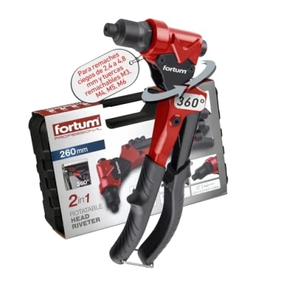 Imagen de Fortum Remachadora manual combinada para remaches ciegos y roscados, cabezal giratorio de 360, alicate tuercas remache M3 M6 pop 2,4 4,8 mm, alicates