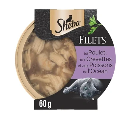 Imagen de SHEBA Las Domas De 32 x 60g Filetes Pollo, Camarones y Peces del Océano