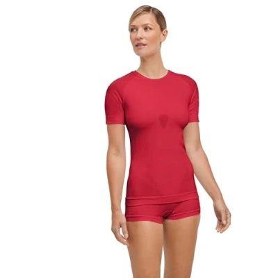 Imagen de FALKE Warm Round Neck W S/S TS Hilo Funcional Secado rápido Termo 1 Pieza, Capa de Base Superior Mujer, Rojo (Red 8644) Nuevo ecológico, S