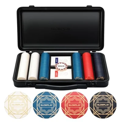 Imagen de SLOWPLAY Nash Set de Poker Maletin 300 fichas Texas Holdem Poker, Cerámicas y 10 Gramos Profesional pokerset con botón repartidor Cartas plastico