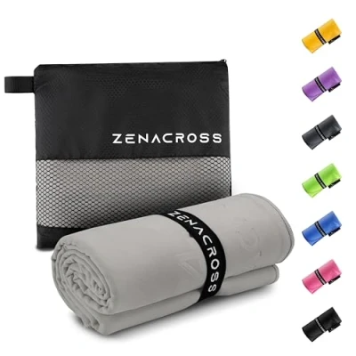 Imagen de ZENACROSS Toalla Gimnasio 50x100cm con Bolsa de Transporte Microfibra Secado Rápido y Versátil Toallas Talla M Gris