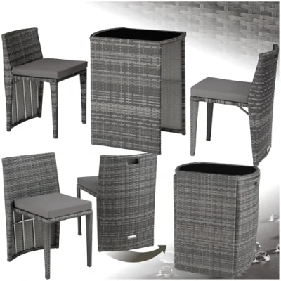 Imagen de TecTake® Conjunto Jardín Exterior de Ratán y Acero, Muebles Resistente a la Intemperie, 2 Sillas con Cojines, Mesa Cristal, Agrupable, Fácil Montaje Limpieza Gris