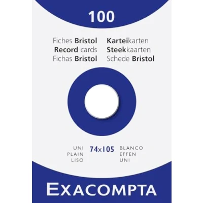 Imagen de Exacompta 13300B Caja de 100 fichas cartulina lisa sin perforar formato 74 x 105 mm compatible con impresoras inkjet, láser y fotocopiadoras color blanco