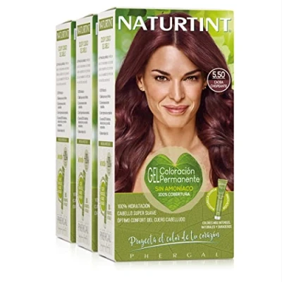 Imagen de Naturtint Coloración sin amoniaco 100% cobertura de canas Ingredientes vegetales Color natural y duradero 5.50 Caoba Chispeante Pack 3