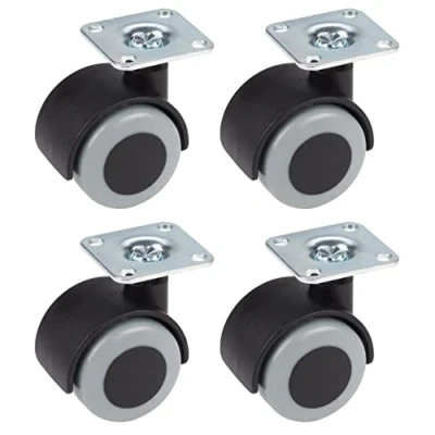 Imagen de Dörner + Helmer Juego de 4 ruedas dobles para muebles, 40 mm, con rueda TPE y placa, capacidad carga 90 kg/set